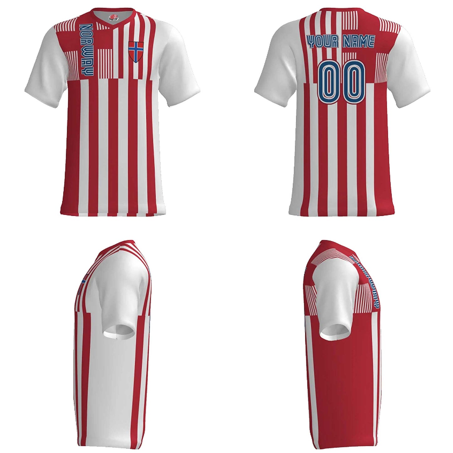 Custom Norway Soccer Jersey – Red White Blue Edition – Pro Look – Personalized Name and Number