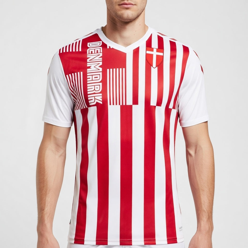 Custom Denmark Soccer Jersey – Red White Edition – Pro Look – Personalized Name and Number