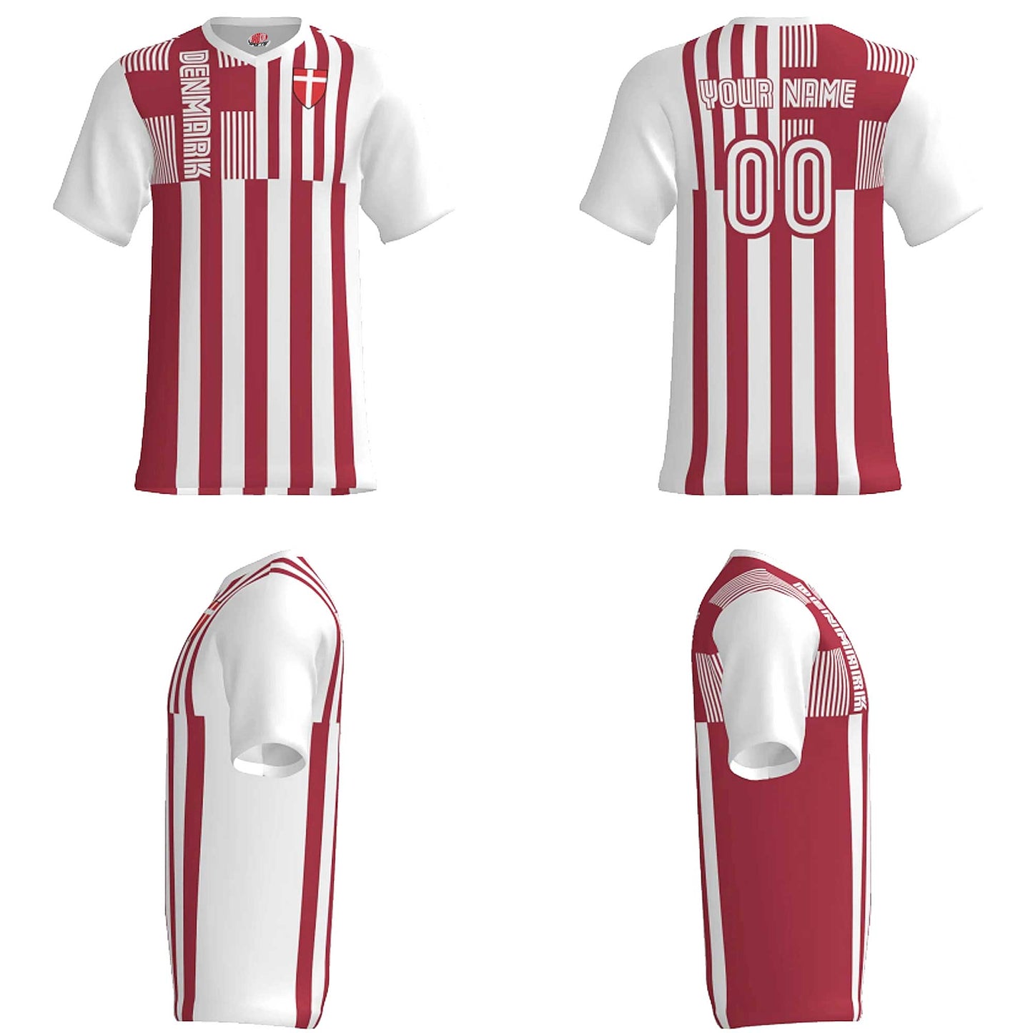 Custom Denmark Soccer Jersey – Red White Edition – Pro Look – Personalized Name and Number