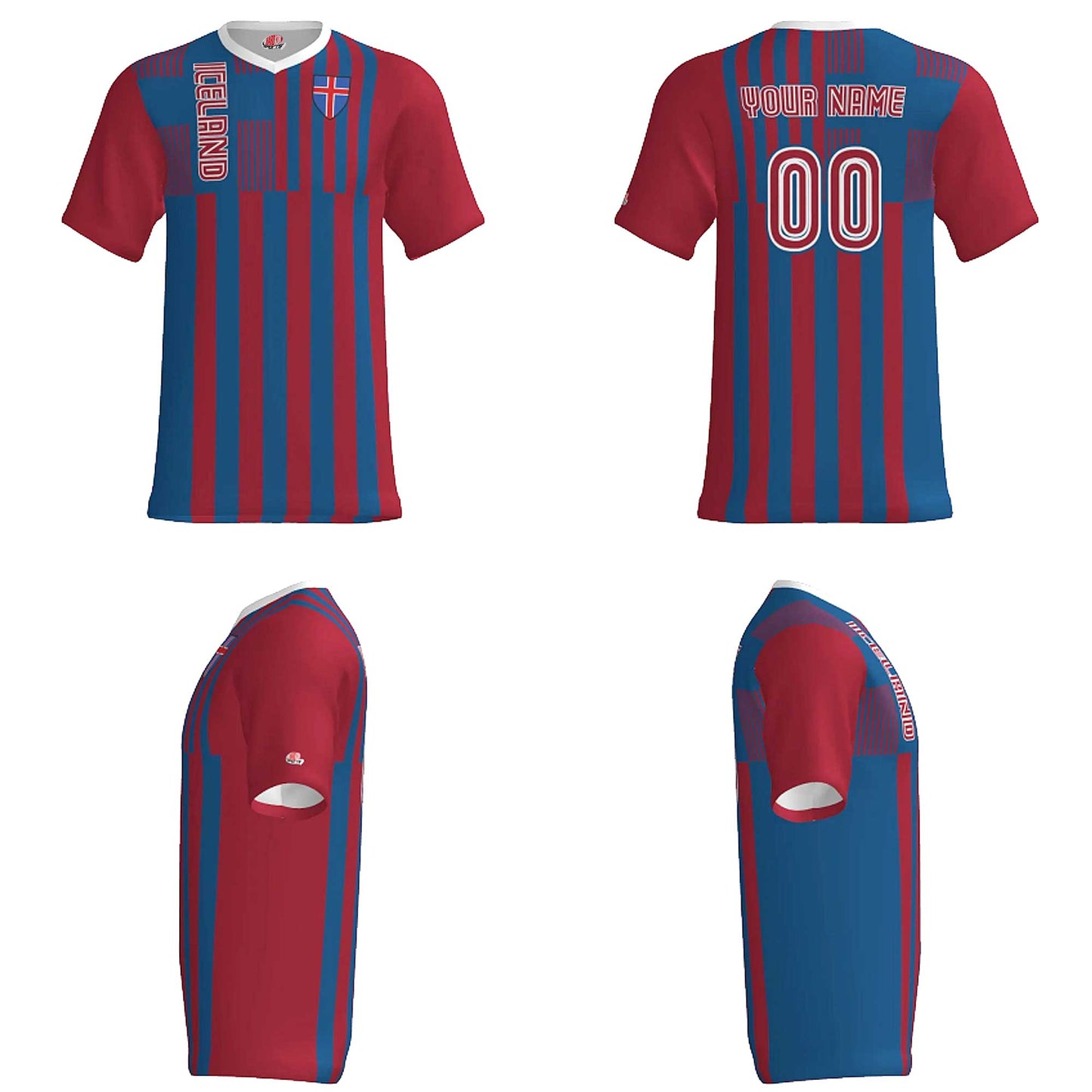 Custom Iceland Soccer Jersey – Red Royal White Edition – Pro Look – Personalized Name and Number