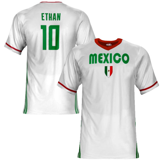 Custom Mexico Soccer Jersey – White Kelly Red Edition – Pro Look – Personalized Name and Number
