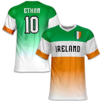 Custom Ireland Soccer Jersey – Kelly White Orange Edition – Pro Look – Personalized Name and Number