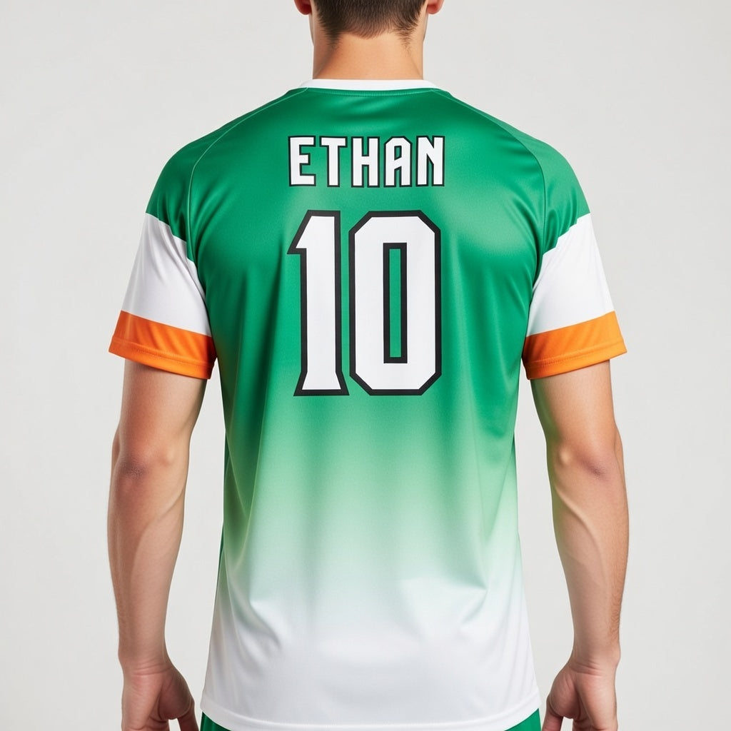 Custom Ireland Soccer Jersey – Kelly White Orange Edition – Pro Look – Personalized Name and Number