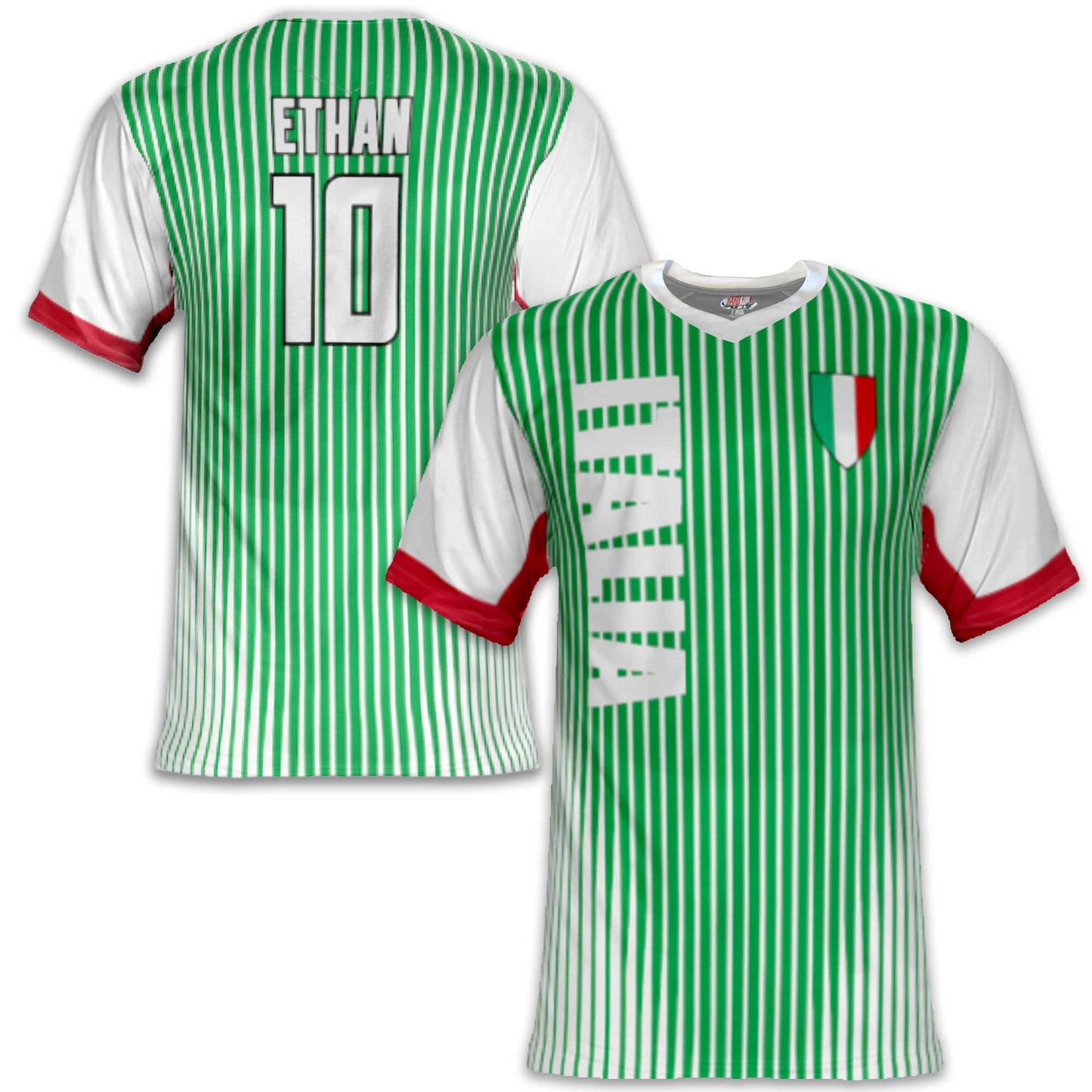 Custom Italy Soccer Jersey – Green White Red Edition – Pro Look – Personalized Name and Number