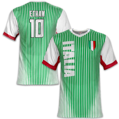 Custom Italy Soccer Jersey – Green White Red Edition – Pro Look – Personalized Name and Number