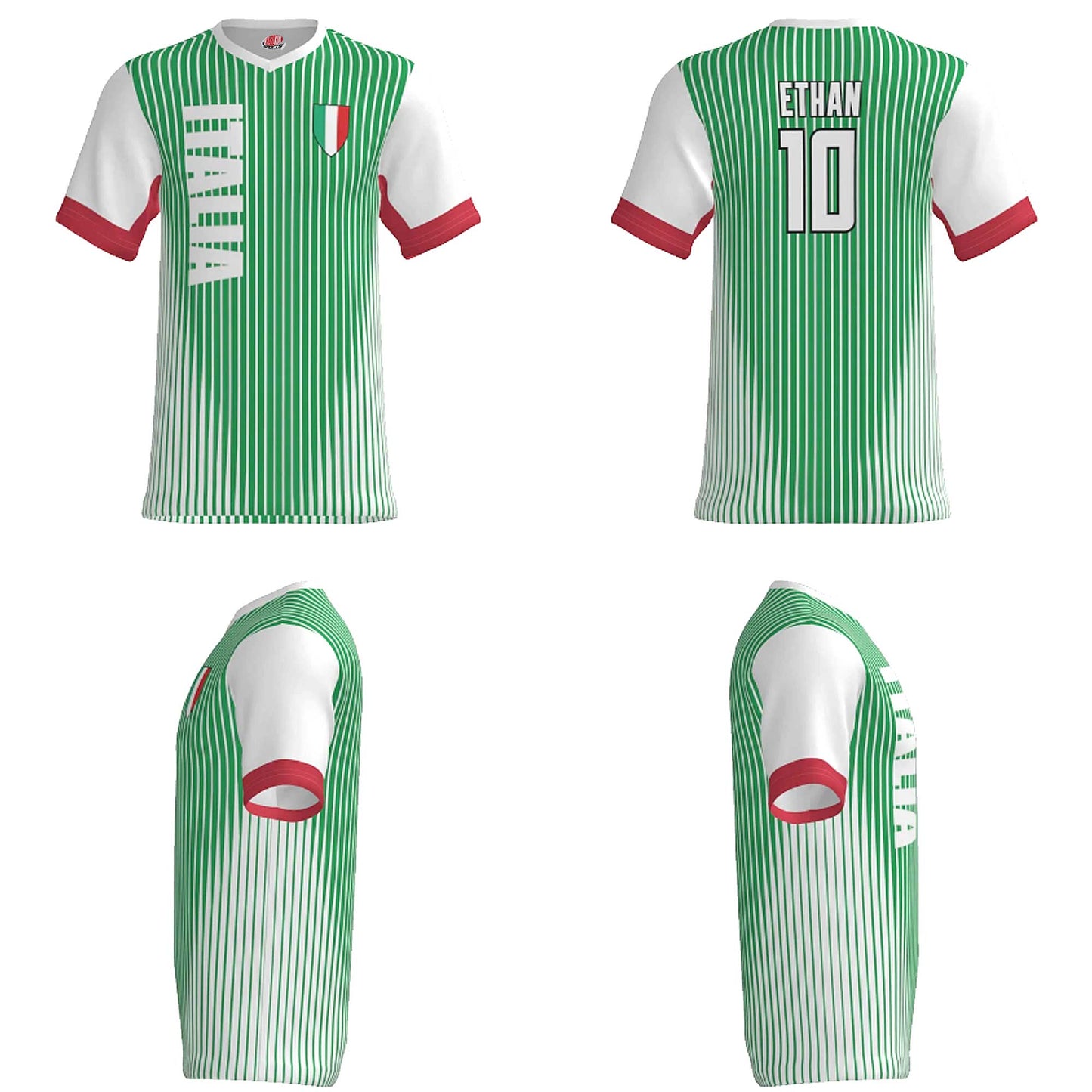 Custom Italy Soccer Jersey – Green White Red Edition – Pro Look – Personalized Name and Number