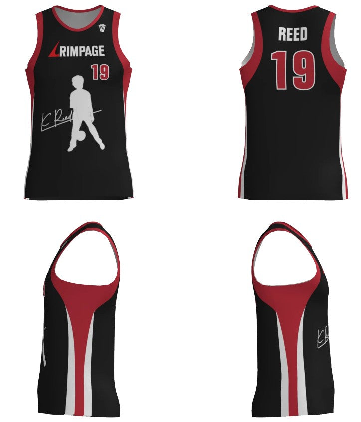 Custom Rimpage Black, Red and White Basketball Uniform