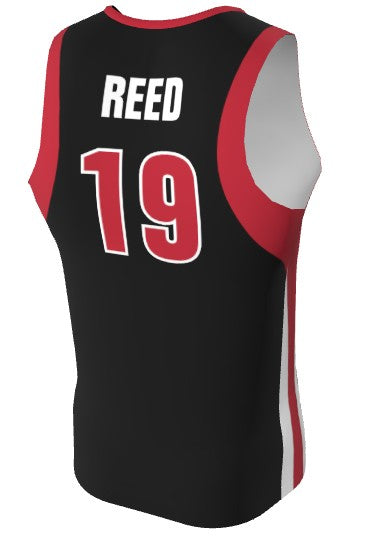 Custom Rimpage Black, Red and White Basketball Uniform