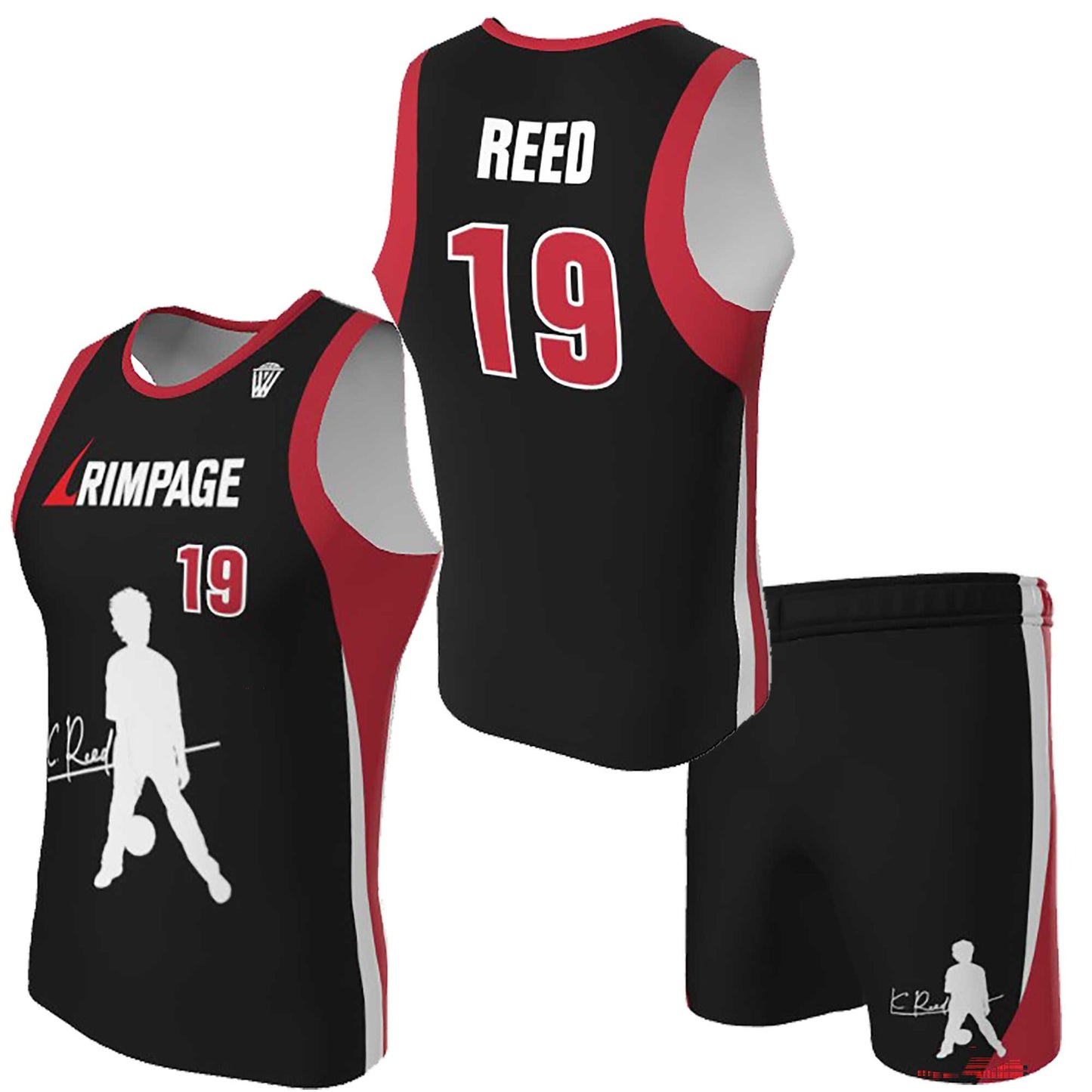 Custom Rimpage Black, Red and White Basketball Uniform