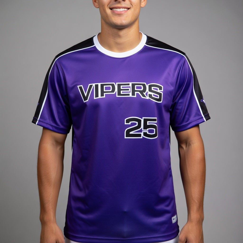 Vipers Wave‑Script Baseball Jersey – Purple / Black / White – Fully Customizable