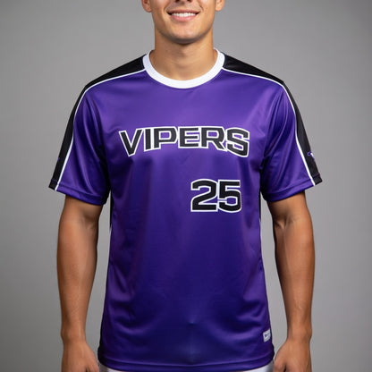 Vipers Wave‑Script Baseball Jersey – Purple / Black / White – Fully Customizable